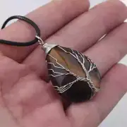 Handcrafted Copper Wire Tree of Life Pendant Necklace Natural Tiger Eye Stone