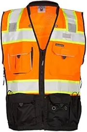 ML Kishigo S5003-3XL Class 2 Orange Surveyors Safety Vest | Solid Polyester | Heavy Duty Black Bottom | Reflective Material Laminated | Padded Neck