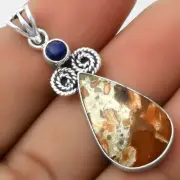 Natural Tabu Jasper & Lapis 925 Sterling Silver Pendant Jewelry P-1093