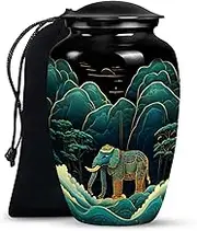 Elephant’s Journey Black Urn - Funeral Urns for Adult Ashes Men & Women - Cremation Urns for Human Ashes Adult Man 10 Inch - Memorial Urn for Female & Male