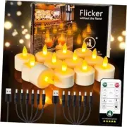 Flameless Candles with Remote Timer, 12pcs 50+Hours Rechargeable 12P Yellow