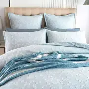 NNEDSZ Jervis Checks Jacquard French Blue Quilt Cover Set by Renee Taylor Queen