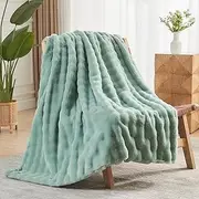 NEWCOSPLAY Faux Fur Throw Blanket Super Soft Cozy Plush Fuzzy Shaggy Blanket for Couch Sofa Bed (New Sage Green Bubble, Twin(60"x80"))