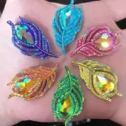 10pcs AB Resin Rhinestone Buttons Flatback Peacock Feathers Button Sewing Crafts