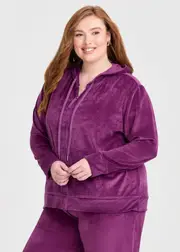[Taking Shape] Taking Shape Velour Hooded Zip Through Jacket Size 22 in Purple Plum - Plus Size Women's Clothing Purple Plum