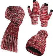 [Sctorikykt] 3Pcs Winter Sets Winter Wool Hat Suit Knitted Hat Thick Scarf Gloves Set Scarf Skin-Friendly for Women Men | Hats Scarfs Gloves | Elastic Winter Hats Scarf Glove |