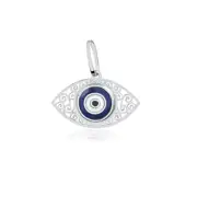 Blue Greek Eye Evil Eye 18k Solid White Gold Pendant for Necklace for Girls