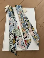 HERMES Scarf Twilly silk BINGATA Set of 2 made in France 516
