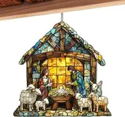 Nativity Scene Sun Catcher | Colorful Christmas Ornaments | Acrylic Window Decorations | Hand-painted Stained Glass | Light Catcher For Home Versatile Decor Option Acrylic For Kitchen, Living Room