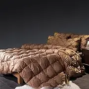 QSQEGXLK Goose Down Comforter - Luxury Pinch Pleat Design Feathers Duvet Inserts Warmth Ultra-Soft Fluffy 1000 Fill-Power Down Comforter with Corner Tabs, Premium Baffle Box,Brown,180x220CM/71 x87