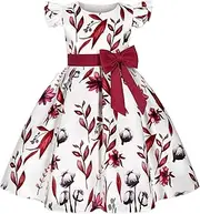 [Generic] Kids Toddler Baby Girls Spring Summer Print Ruffle Sleeveles for Costume Princess Dress Kids Dress Plain