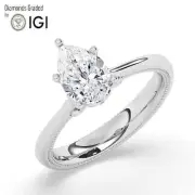 Pear Solitaire Labgrown Diamond Engagement Ring 18k White Gold 2.05 Ct F VVS2