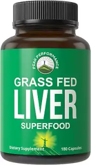 Peak Performance Grass Fed Desiccated Beef Liver Supplement 180 Capsules of Gras