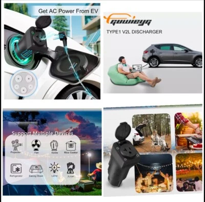 Plug 120 V EV Charger Type 1 J1772 V2L 16A EV Discharge Adapter Outdoor Camping