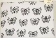 SET OF 2 SAME FABRIC COTTON PLACEMATS (13" x 19") BLACK BUMBLE BEES ON WHITE,CCL