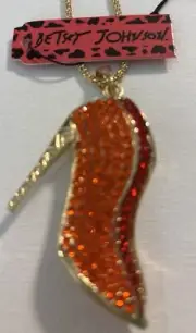 Betsey Johnson Crystal Red Sparkling Gold High Heel Shoe Pendant Necklace NWT