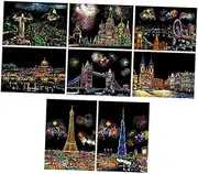 1 Set Night View Scratch Paper Art Cards Building Scratch Paper for DIY Crafts Includes Designs for Creative Fun for School Rewards Sleepovers