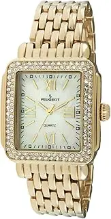 [Peugeot] Women Rectangle Dress Watch with Crystal Decorated Bezel, Roman Numerals and Bracelet