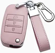 ontto Leather Car Key fob Cover fit for KIA Rio 3 K2 Ceed Cerato K3 K5 Sorento Sportage Soul K4 Picanto Optima Forte Stinger Flip Key case Key Holder Shell Bag Keychain Keyring Accessories Pink C