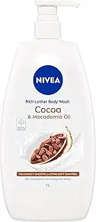 [NIVEA] Rich Lather Cocoa and Macadamia Oil Body Wash 1L | With Vitamins C, E & Macadamia Oil | Moisturising Shower Gel | Relieves Dry Skin | Subtle Cocoa Scent | For Long-Lasting Soft Skin