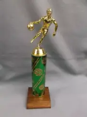 male dribbler BASKETBALL trophy green theme column wood base