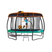 Kahuna Trampoline 14 Ft With Basketball Set And Roof Cover - Green