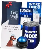 Amabeen Get Well Soon Gift Basket for Men - Funny Card, Insulated Tumbler, Blue