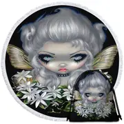 White Flowers Starry Wild Jasmine Fairy Round Beach Towel