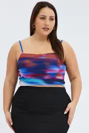 Multi Abstract Cami Top Stretch Mesh