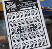 2 Black IRON CROSS Valve Stem Caps MOONEYES Maltese Surfer MOON auto bicycle car