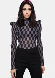 [Punk Rave] Revelation Series Checkerboard Pleated T-Shirt