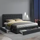 Bed Frame Queen Size Mattress Base With 4 Storage Drawers Upholstered Headboard