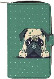 [RTSEBVN] Leather Wallet Multifunction Long Wallet Fashion Pug Green Polka Dot Printing Leather Purse with For Women And Men, style, 19.7x11x3.5cm, Leather Wallet