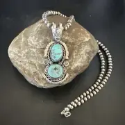 Blue Kingman Turquoise 2 Stone Navajo Sterling Silver Cluster Pendant 17634