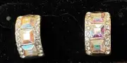 Jewelry Semi Circle Shaped Silver Tone Crystal Pierced Earrings New Unworn