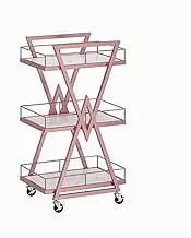 MegLob Metal Beauty Salon Trolley Cart, Rolling Esthetician Trolley Cart with Blockers, Heavy Duty Beauty Salon Rolling Trolley Storage Stand, 3 Tier Utility Manicure Trolley,Pink