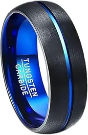 [Wozya] Men's 8 mm Blue Plated Tungsten Carbide Wedding Band Ring Matte Finish Grooved