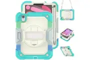 iPad Mini 7 2024 8.3 Inch Case with Screen Protector Hand Strap Stand & Shoulder Strap-RainbowBlue
