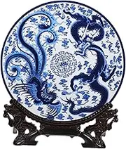 Ciieeo Chinese Style Ceramic Plate Blue and White Porcelain Home Decor for Vanity or Table