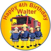 1 x 19cm FIREMAN SAM Edible Cake Topper Rice Wafer Paper PERSONALISED IMAGE