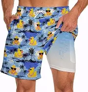 [Feim-AO] Mens Swim Trunks with Compression Liner 2 in 1 Quick-Dry Swim Shorts Men Board Shorts Swimwear for Swimming Beach