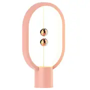 USB Rechargeable Mini HENGPRO Balance LED Table Lamp Ellipse Magnetic Mid-air Switch Eye-Care Night Light Touch Control -Pink