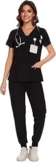 [COZYFIT] Scrubs for Women - V-Neck Top & Cargo Pants Scrubs Set with 10 Pockets