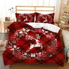 Red Squares Chrismas Elk Bedding Set Queen Holiday Quilt/Doona Cover Pillowcase