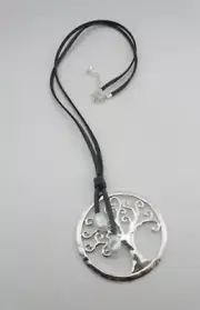 Long Leather Tree Of Life Pendant Necklace With Pearls