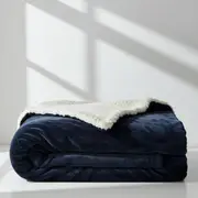 Plush Fur Sherpa Throw Blanket - Navy