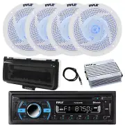 Pyle Bluetooth CD Radio, Amplifier, 4x 6.5" LED Speakers, Cover (White), Antenna