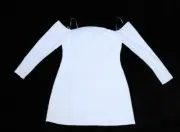 River Island White Square Neck Long Sleeve Bardot Shift Mini Dress Womens 12