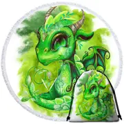 Green Leaves Earth Lil Dragon Round Beach Towel
