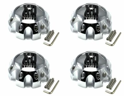 4x NEW KMC XD Series 8 Lug CHROME Wheel Center Caps w/ Screws XD796 798 801 810